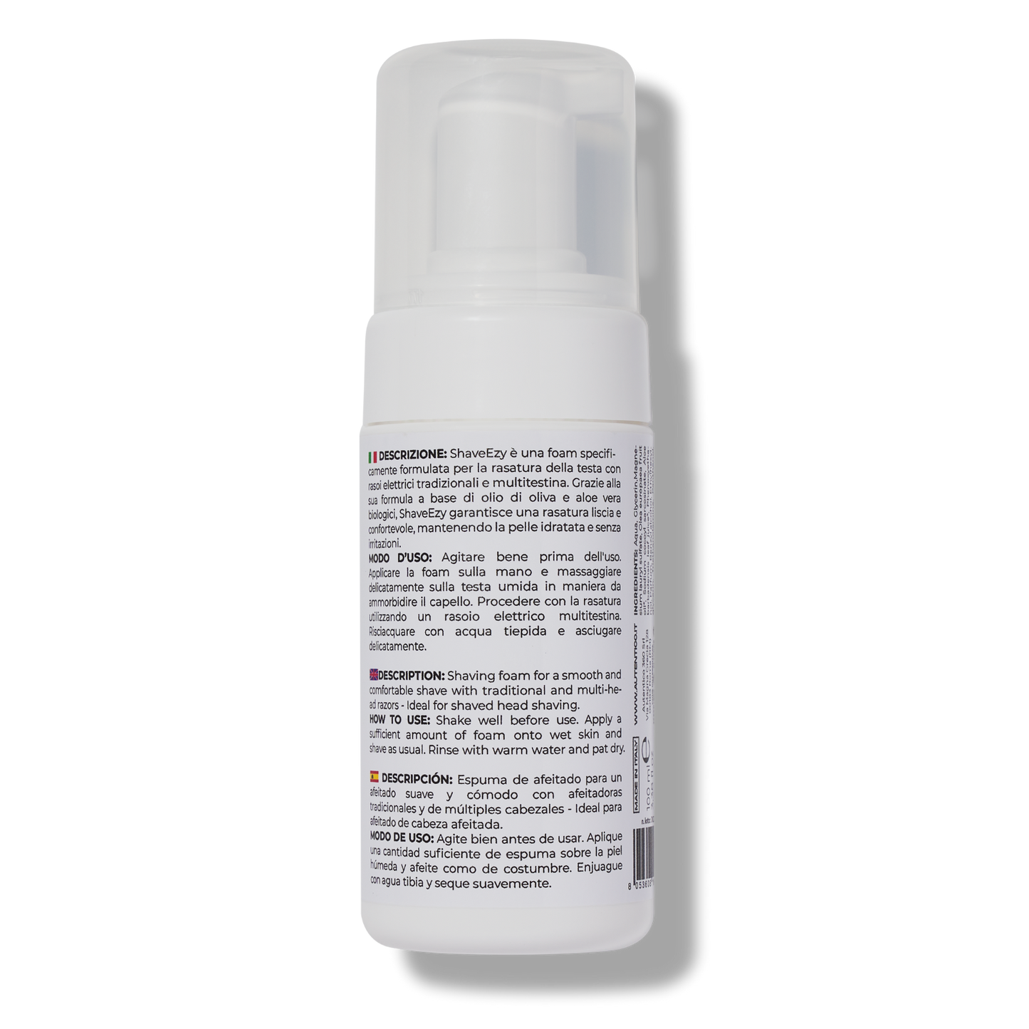 ShaveEzy, Foam per rasatura testa con rasoi elettrici tradizionali o multitestina. 100ML.