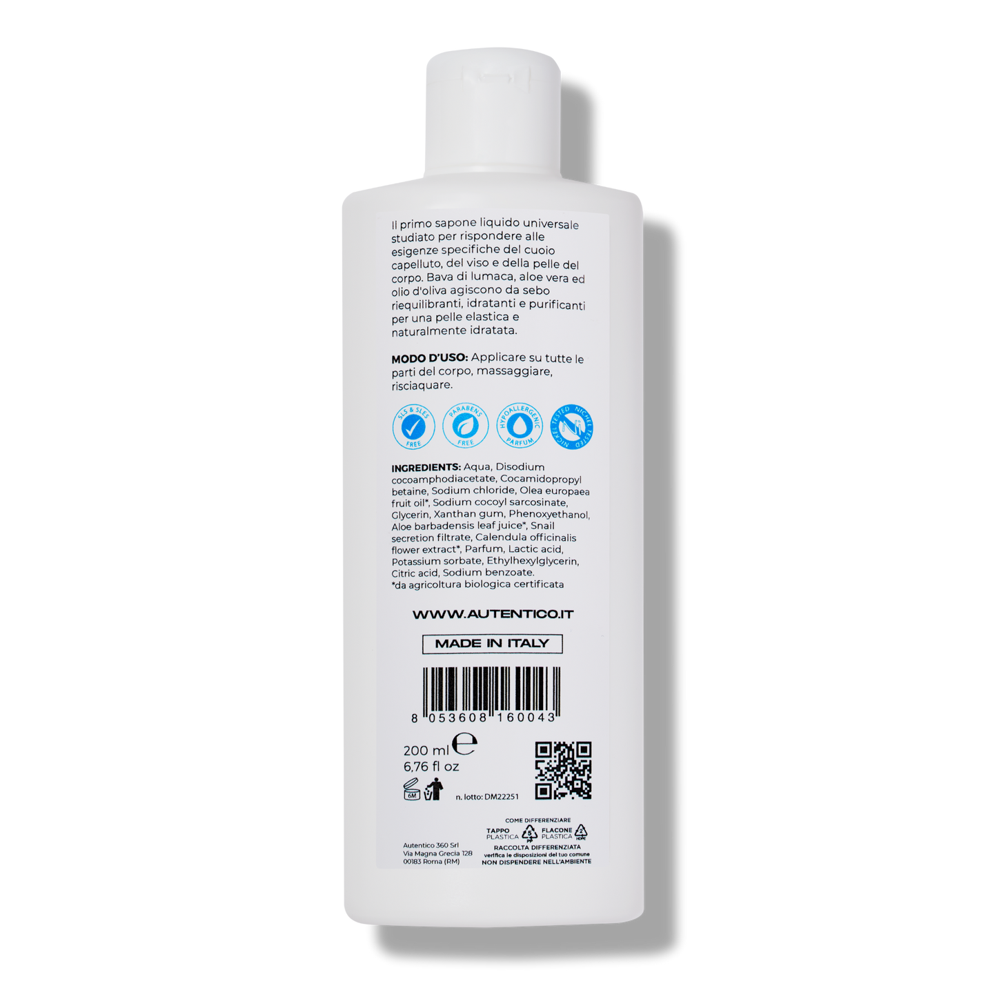 Sapone Liquido All-In-One: Testa, Viso, Corpo. 200ml
